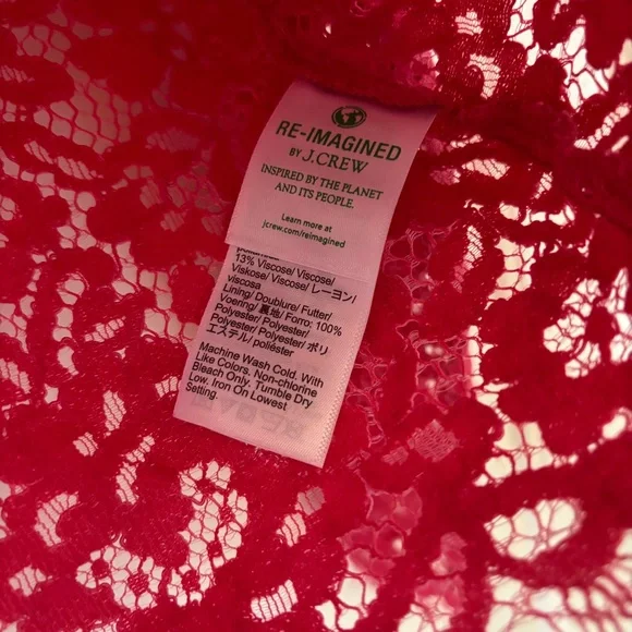 J. Crew Scalloped Lace Mockneck Top Vibrant Pink Lace Blouse Size 14 Sheer Glam - Picture 5 of 12